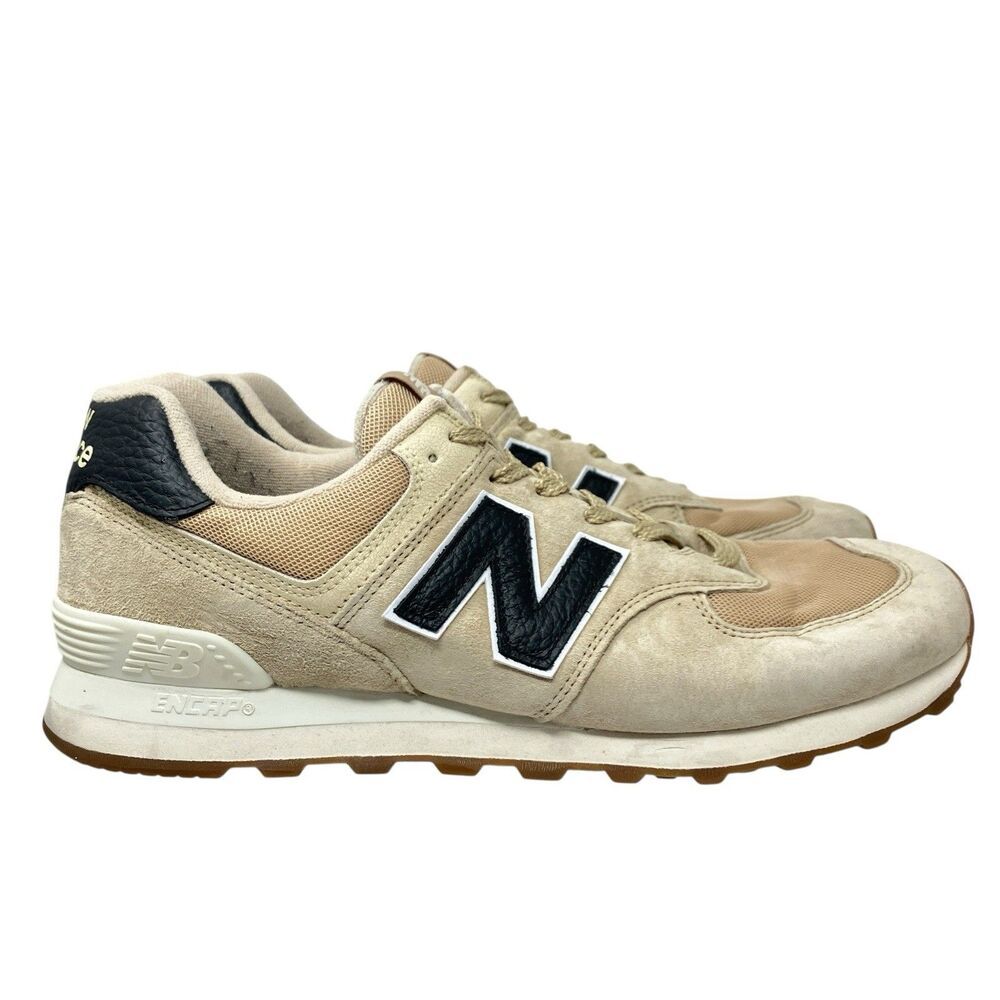 New Balance Sneakers Mens 12 Beige Suede 574‎ Mesh Gym Casual Streetwear U574RAC - Picture 2 of 11